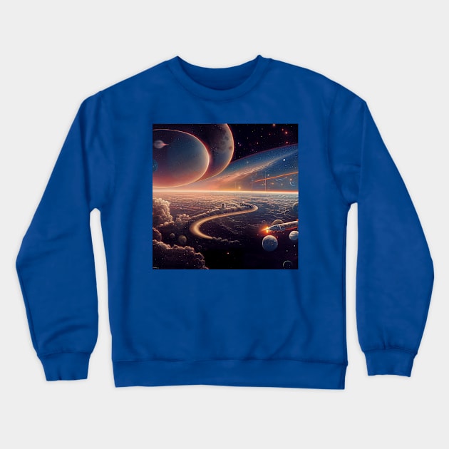 Interplanetary Spaceport Crewneck Sweatshirt by Grassroots Green